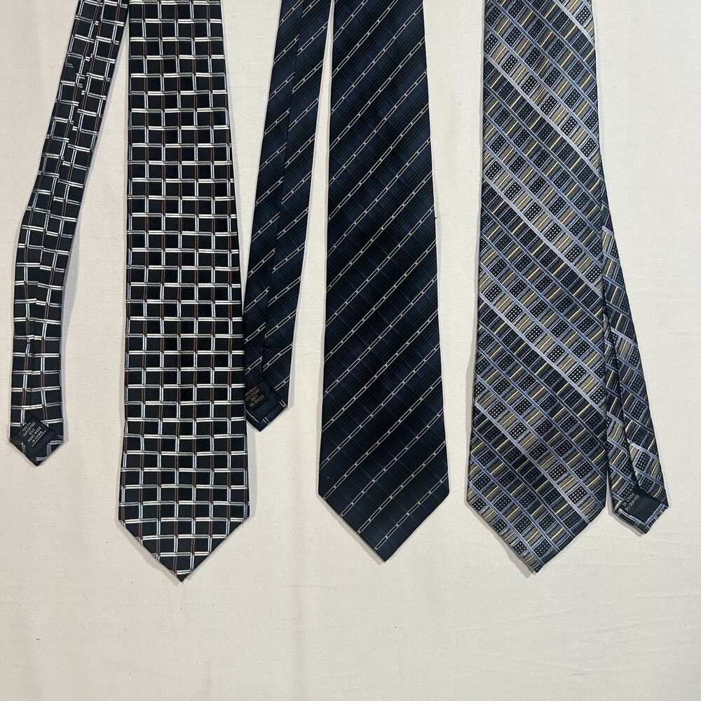 Lot of 3 Mens Silk Ties Blue Geometric Plaid Striped Designer Coordinated Style
